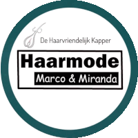 a logo for marco and miranda hairmode in a green circle