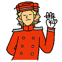 a cartoon drawing of a man in a red uniform with three faces