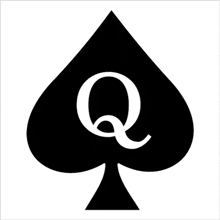 a spade with the letter q in the middle