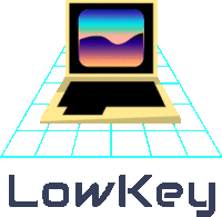 a logo for a company called lowkey with a laptop on top of a grid