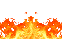 red and yellow flames on a white background that look like a face