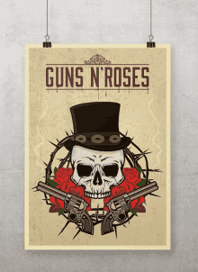 a poster for guns n ' roses with a skull and two guns