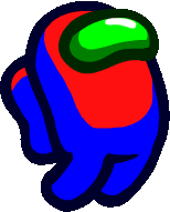 a red , blue , and green among us character with a green helmet .