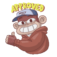 a cartoon monkey wearing a hat that says mighty joe giving a thumbs up