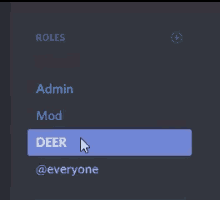 a screenshot of a discord server showing the roles for deer admin and mod