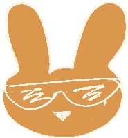 a drawing of a rabbit wearing sunglasses with the letter m visible