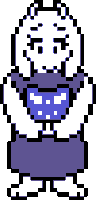 a pixel art drawing of a sheep wearing a purple dress and a purple mask .