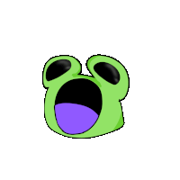 a cartoon frog with a purple tongue sticking out