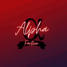 a neon sign that says alpha faction with a red background