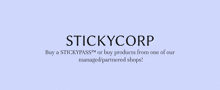 a stickycorp logo that says buy a stickypass or buy products from one of our managed / partnered shops