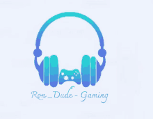 a logo for ron_dude gaming with headphones and a controller