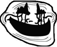 a black and white drawing of a troll face with a boat in the background .