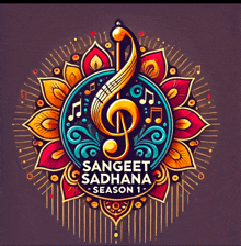 a logo for sangeet sadhana season 1 with a treble clef