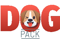 a logo for dog pack with a dog making a wink