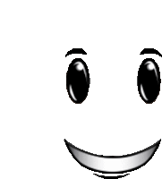 a black and white drawing of a smiling face with black eyes and a big smile .