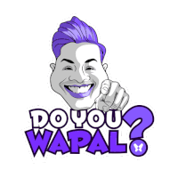 a cartoon of a man with purple hair pointing at the viewer and the words do you wapal