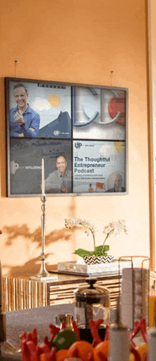 the thoughtful entrepreneur podcast is displayed on the wall above a table