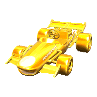 a gold mario kart racing car with a steering wheel