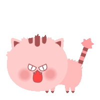 a pink cat with a red tongue sticking out and a star tail