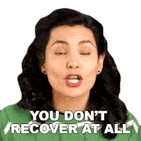 a woman in a green sweater says you don 't recover at all