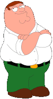 peter griffin from family guy is standing with his arms crossed and smiling