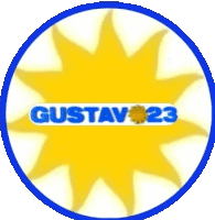 a blue circle with a yellow sun and the name gustav 23