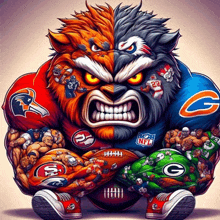 a cartoon illustration of a bear with nfl players on his arms