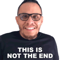 a man wearing glasses and a black shirt that says " this is not the end "