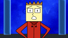 a cartoon character with a crown on his head stands in front of a blue background that says ctv on it