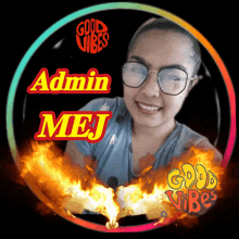 a picture of a woman with glasses and the name admin mej