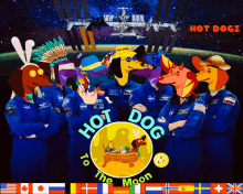 a poster for hot dog to the moon shows a bunch of dogs