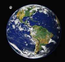 a picture of the earth with the moon visible in the background