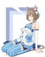 a drawing of a girl with cat ears wearing a blue dress