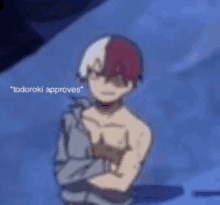 todoroki approves from my hero academia is a shirtless anime character .