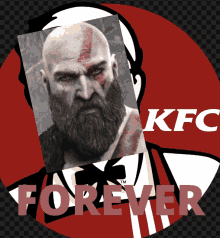 a kfc logo with a picture of a man with a beard on it