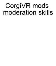 a white background with the words `` corgi vr mods moderation skills '' written in black letters .