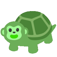 a green turtle with a monkey head on it