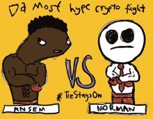 a drawing of a boxer and a businessman with the words da most hype crypto fight