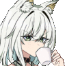 a girl with white hair is drinking from a cup .