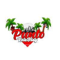 a logo for el punto role play with palm trees and a city in the background