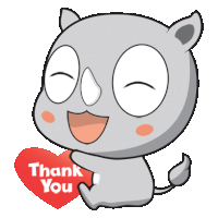 a cartoon rhino is holding a thank you heart