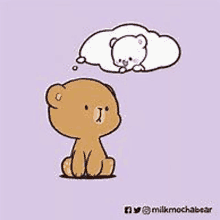 a cartoon of a teddy bear sitting down and thinking about a baby bear .