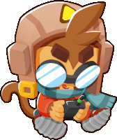 a cartoon monkey with glasses and a scarf is holding a controller