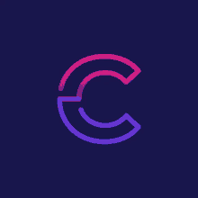 the letter c is outlined in pink and blue on a dark background