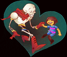 a drawing of papyrus and frisk holding hands