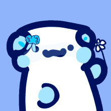 a cartoon drawing of a penguin with a flower on its head