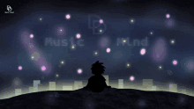 a silhouette of a person sitting on top of a hill with the words music mind behind them