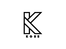 a black and white logo for kgee with the letter k on a white background