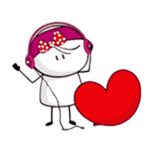 a cartoon character wearing headphones is holding a heart .