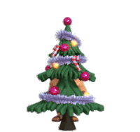 a cartoon character is decorating a christmas tree with candy canes .